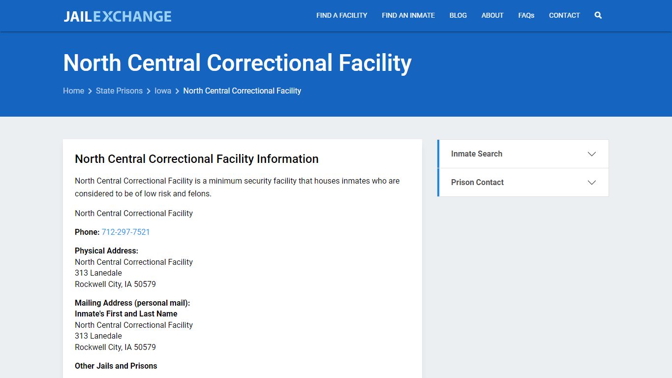 North Central Correctional Facility Inmate Search, IA - Jail Exchange